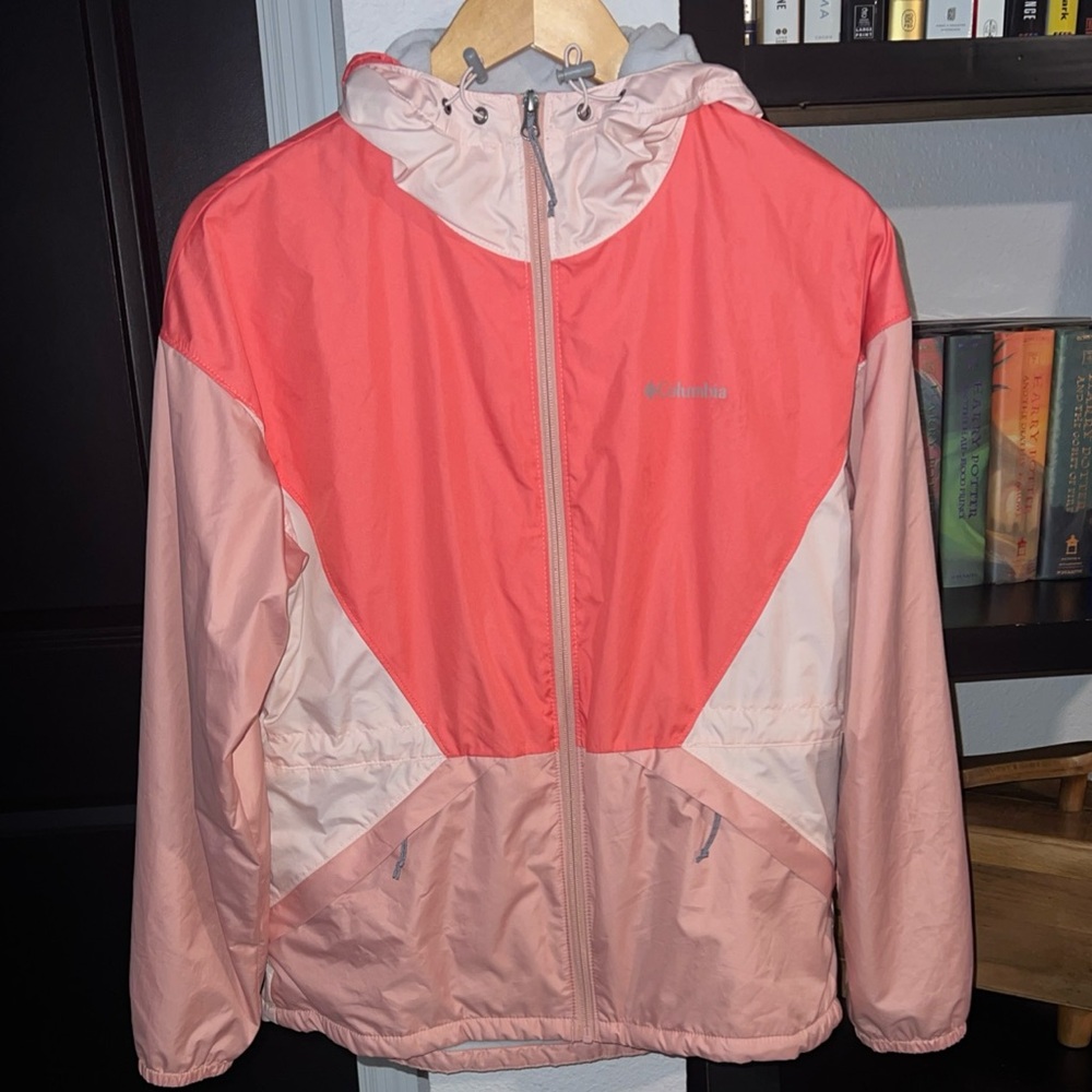 Columbia Bircheaf Hill Lined Windbreaker Womens Small Full Zip Peach Colorblock